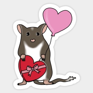 Cute brown gerbil with heart balloon and chocolates Sticker